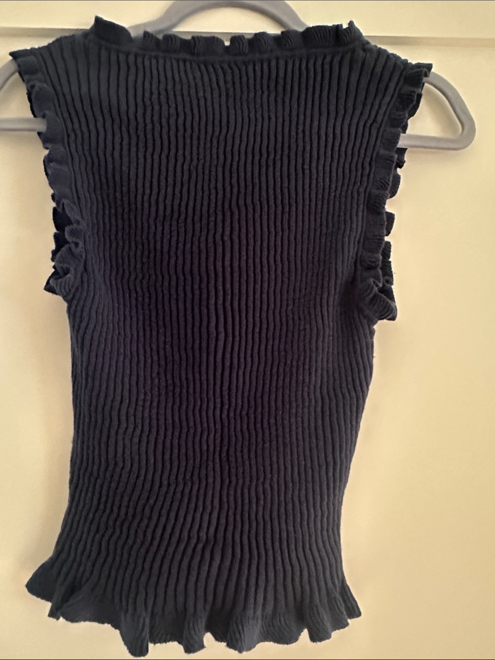 And Now This Dark Navy Ribbed Ruffle-Trim Button Tank - Picture 3 of 4